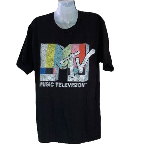 MTV Music Television Unisex Black Cotton Crew Neck T-shirt UNISEX Mens Medium - Picture 1 of 9